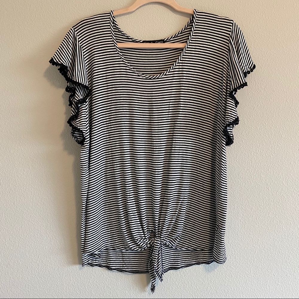 Kim & Cami Stripped Flutter Sleeve Blouse
